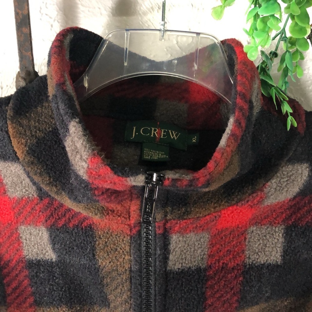J Crew Plaid Polar Fleece Quarter Zip Over Jacket Red Black Unisex Fleece - Picture 12 of 16